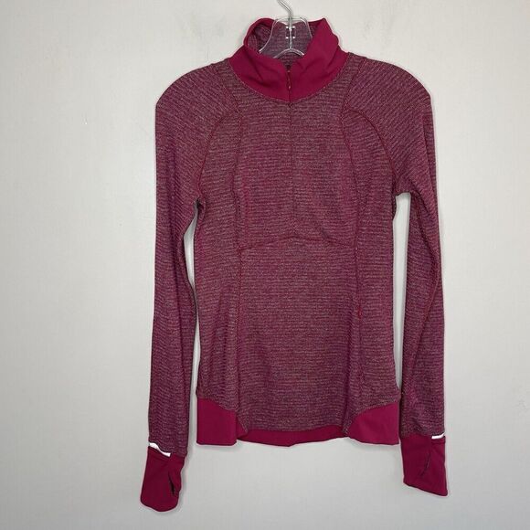 LULULEMON Runderful 1/2-Zip Womens 4 Mini Check Red Berry Rumble Running - Picture 1 of 14
